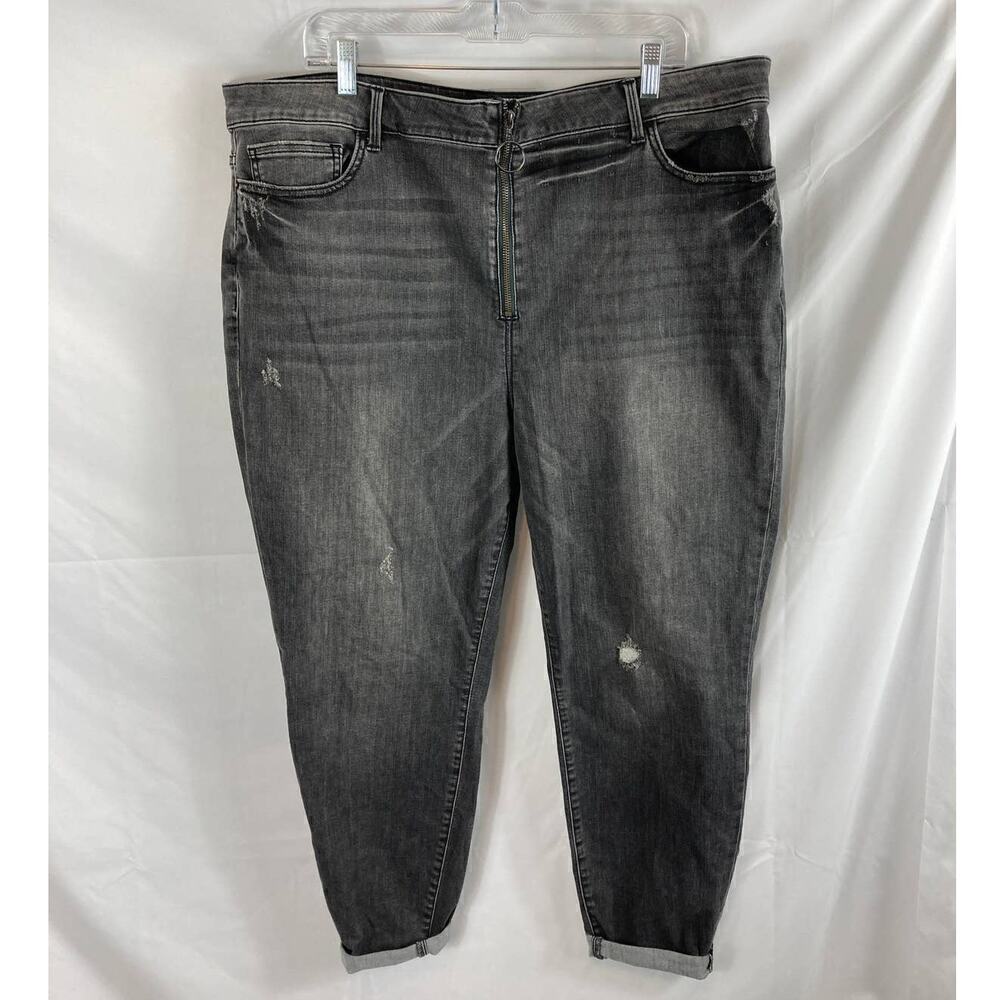 Forever 21 + Grey Distressed Zip Front Jeans size 20